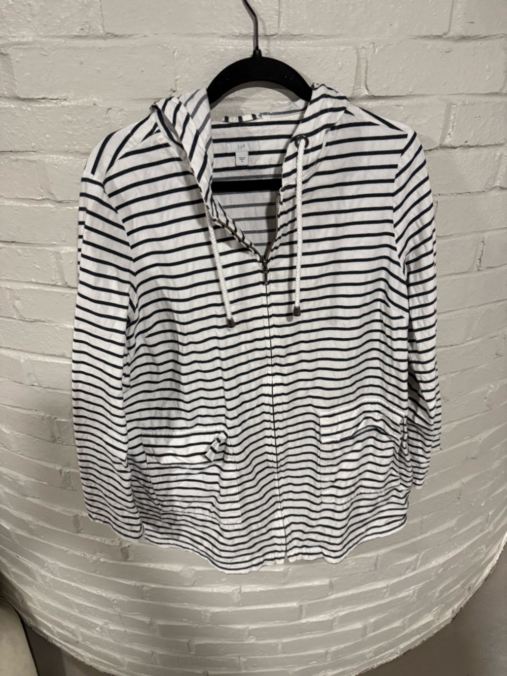 J. Jill White and Black Striped Hooded Utility Jacket